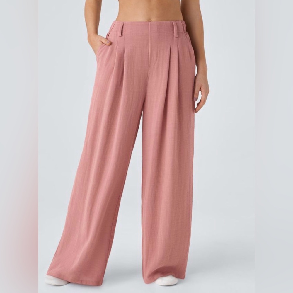 HALARA Dusty Rose Wide Leg Linen-Feel Pants